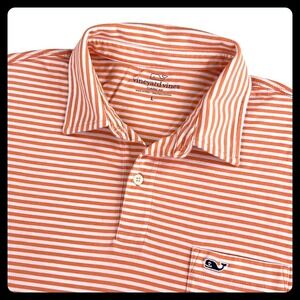 Vineyard Vines Polo Shirt Men Large Orange Striped Pima Cotton Classic Pocket